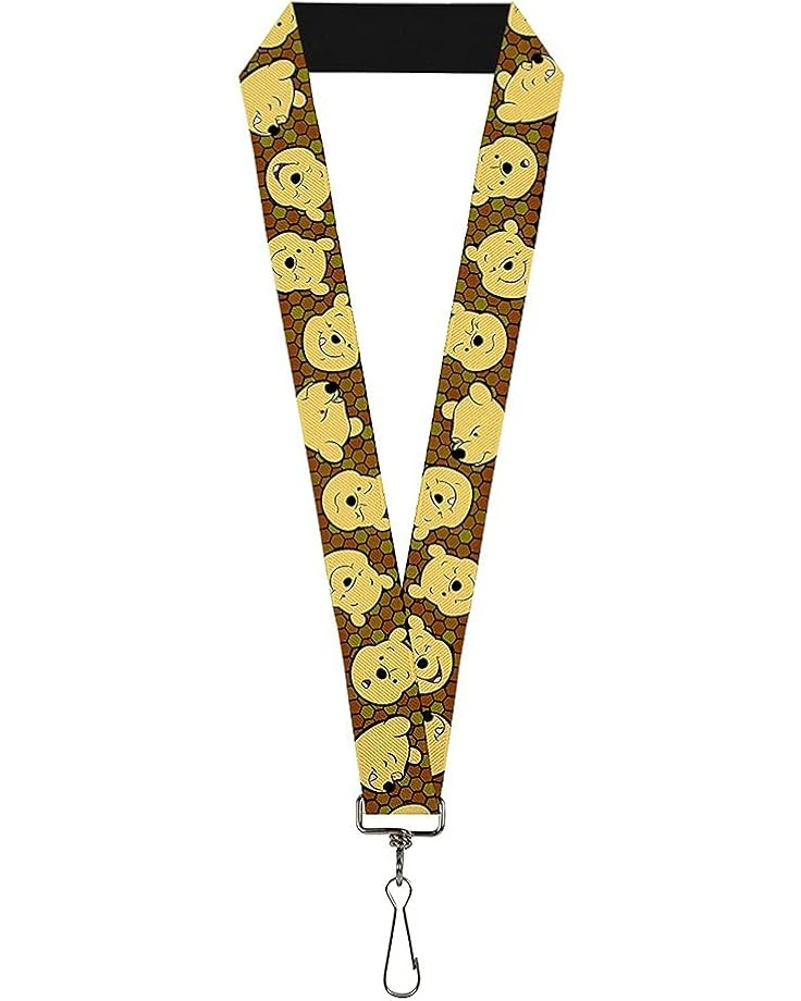 Buckle-Down Unisex Adults Lanyard - 1.0 Winnie The Pooh Expressions/Honeycomb Black/ Key Chain, Multicolor, One Size US