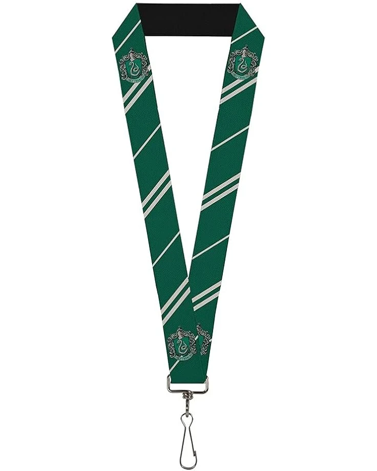 Buckle-Down Unisex Adults Lanyard - 1.0" Slytherin Crest/Stripe5 Green/Gray Key Chain, Multicolor, One Size US