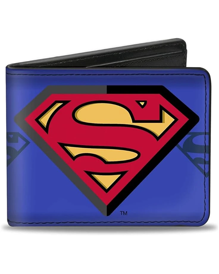 Buckle-Down Mens Buckle-down Pu Bifold - Superman Shield Centered/Shield Stripe Blues Bi Fold Wallet, Multicolor, 4.0 X 3.5 US