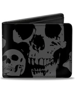 Buckle-Down Mens Buckle-down Pu Bifold - Skulls Stacked Weathered Black/Gray Bi Fold Wallet, Multicolor, 4.0 X 3.5 US