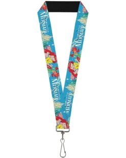 Buckle-Down Unisex Adult Lanyard - 1.0 The Little Mermaid/Castle Ariel, Flounder & Key Chain, Multicolor, One Size US