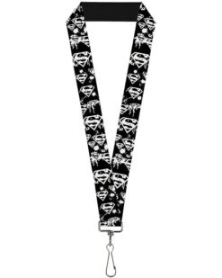 Buckle-Down Lanyard-1.0-Superman Shield Splatter Black/White
