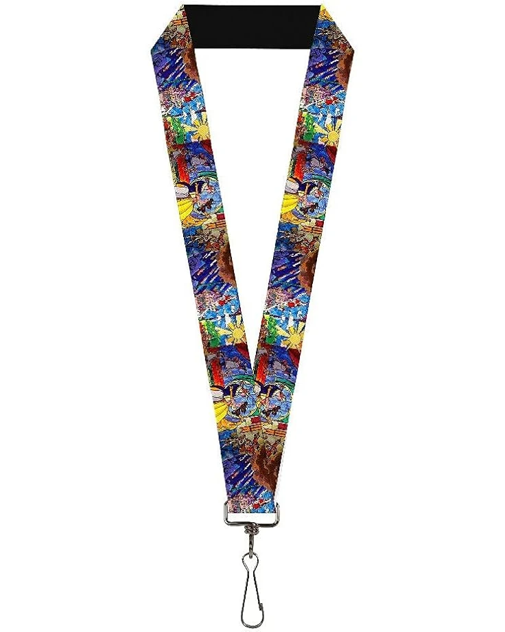 Buckle-Down Unisex Adults Lanyard - 1.0" Beauty & The Beast Stained Glass Scenes Key Chain, Multi Color, One Size US