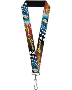 Buckle-Down Unisex-Adult's Lanyard-1.0"-Wonder Woman Face W/Stars, Multicolor, One-Size