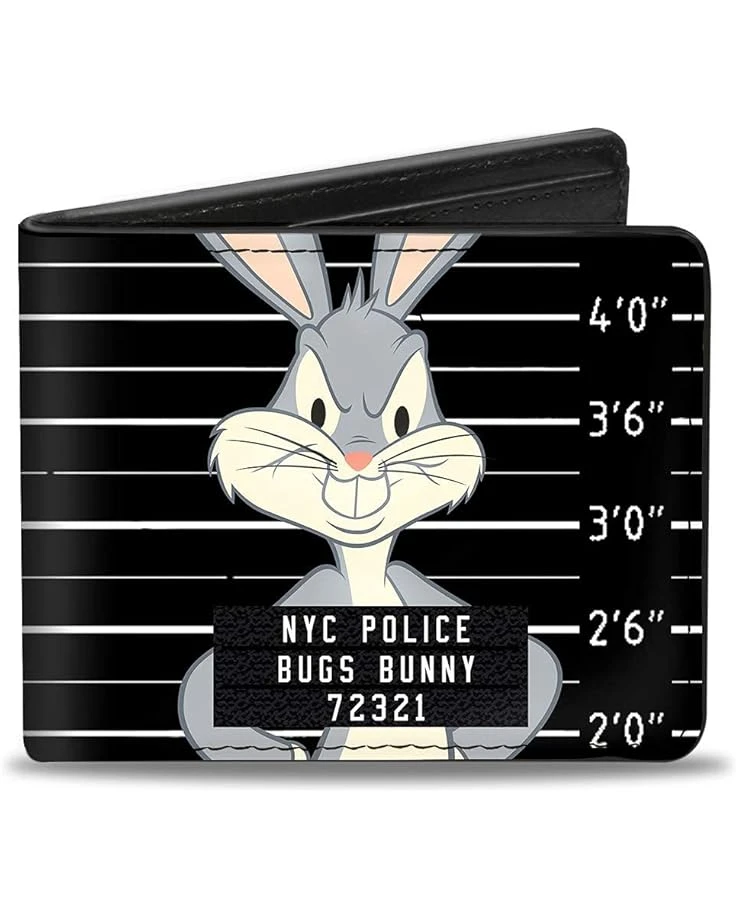 Buckle-Down Mens Buckle-down Pu Bifold - Bugs Bunny Nyc Police Mug Shot Black/White Bi Fold Wallet, Multicolor, 4.0 X 3.5 US