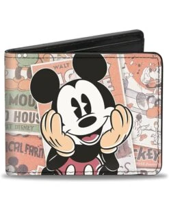Buckle-Down Mens Classic Mickey Sitting Pose Close-up Stacked Comics Bi Fold Wallet, Multicolor, Standard Size US