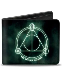 Buckle-Down Men's The Deathly Hallows Cloak/Stone/Wand Trinity Black/Greens, Multicolor, Standard Size