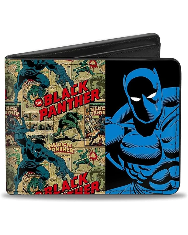 Buckle-Down PU Bifold Wallet - THE BLACK PANTHER Action Poses/Issue #2 Cover/Comic Blocks