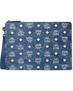 MCM Aren Vintage Monogram Fabric Flat Pouch Medium